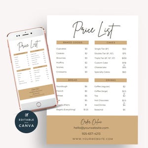 Bäckerei Preisliste, Bäckerei Menü Vorlage, Bearbeitbare Preisliste Vorlage, Kuchen Bestellformular, Menü Design & Preis, Preisleitfaden, Small Business