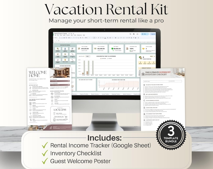 Vacation Rental Bundle, Short Term Rental Tool, Superhost Starter Kit, Guest Checklist, Inventory Checklist, Property Management Spreadsheet