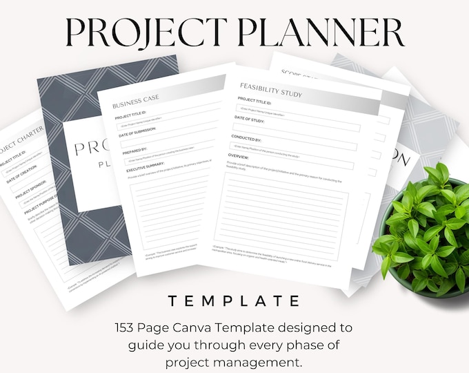 Project Planner Canva Template for Small Business, Goal Setting, Task Management, Time Tracking Project Manager, Budget Tracker
