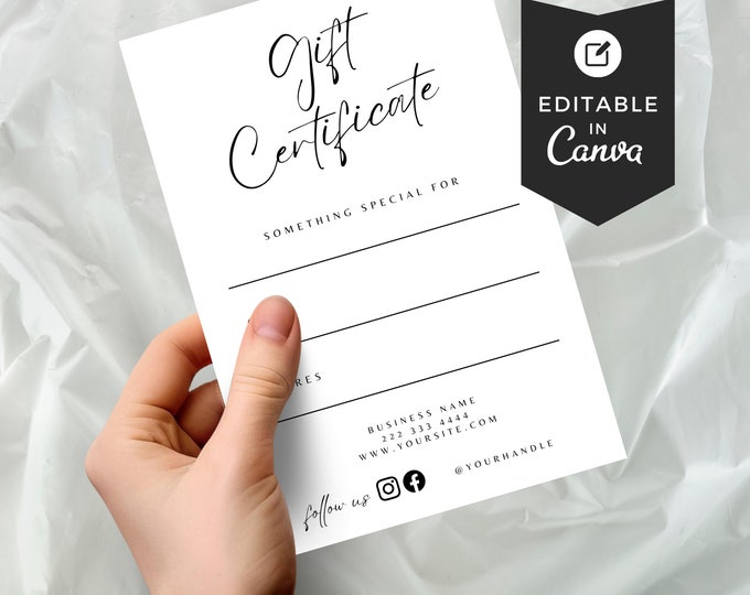 Gift Certificate Template Editable Gift Card Business Thank You Gift Voucher Small Business Instant Download Minimalist Certificate Template