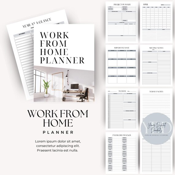 Work From Home Planner Printable, Remote Work Daily Planner, Minimalist Schedule Organizer, Task Tracker, Project & Business Planner
