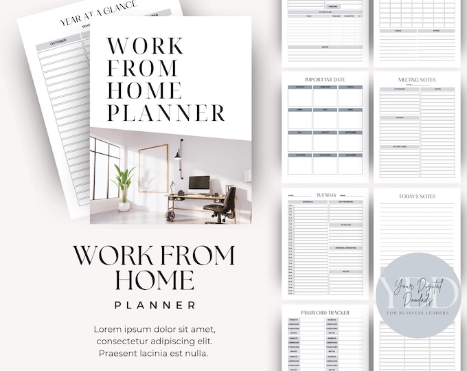 Work From Home Planner Printable, Remote Work Daily Planner, Minimalist Schedule Organizer, Task Tracker, Project & Business Planner