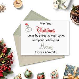 Softwareontwikkelaar kerstkaart, technisch kerstcadeau voor programmeur, Office Secret Santa Humor Card, IT-professioneel cadeau, coder Office Card