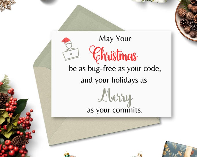Software Developer Christmas Card, Tech Holiday Gift for Programmer, Office Secret Santa Humor Card, IT Professional Gift, Coder Office Card