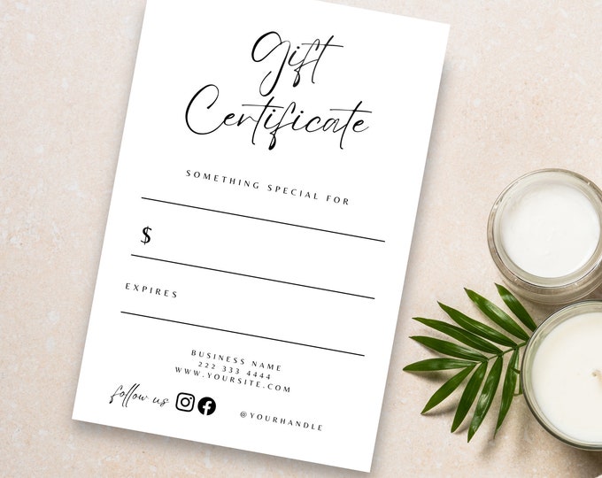 Gift Certificate Template Editable Gift Card Business Thank You Gift Voucher Small Business Instant Download Minimalist Certificate Template