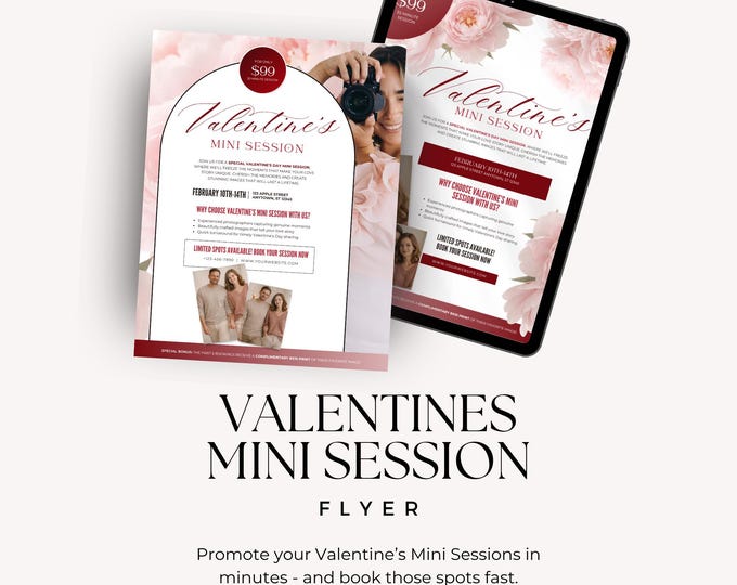 Valentine Mini Session Flyer Template, Canva Photography Marketing Printable, Couples Photo Mini Promo Poster
