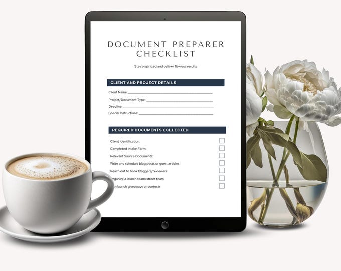 Document Preparer Business Checklist, Document Organizer Client Tasks, Office Organization, Legal Case Productivity Tool, Small Business