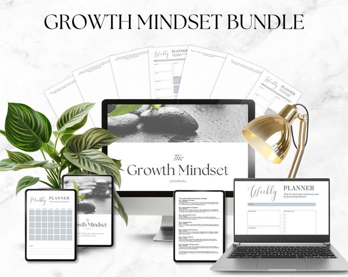 Growth Mindset Bundle, Personal Development Kit, Self Improvement Tool, Positive Mindset Resource, Goal Setting Wellness Journal, Life Coach