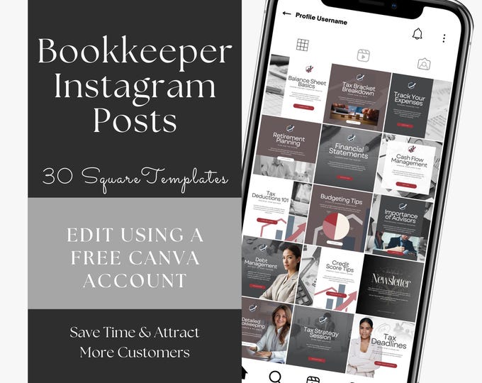 Bookkeeper Social Media Post Canva Template, Accounting Social Media Kit, Editable Bookkeeping Marketing Tool, Instagram Bundle Content Post