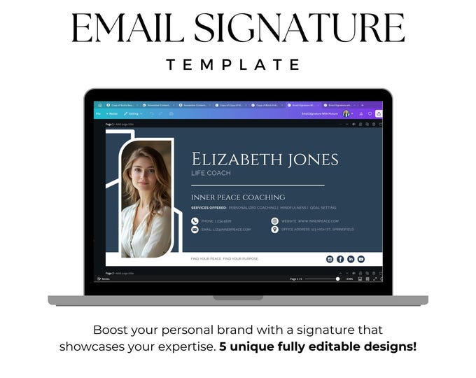 Email Signature with Picture Canva Template, Professional Email Signature, Editable Personal Brand Marketing Tool, Digital Branding Design