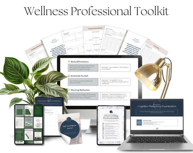Wellness Professional Toolkit, Therapy Worksheet Canva Template, Mental Health, Life Coach Business Plan, Small Business Social Media Kit