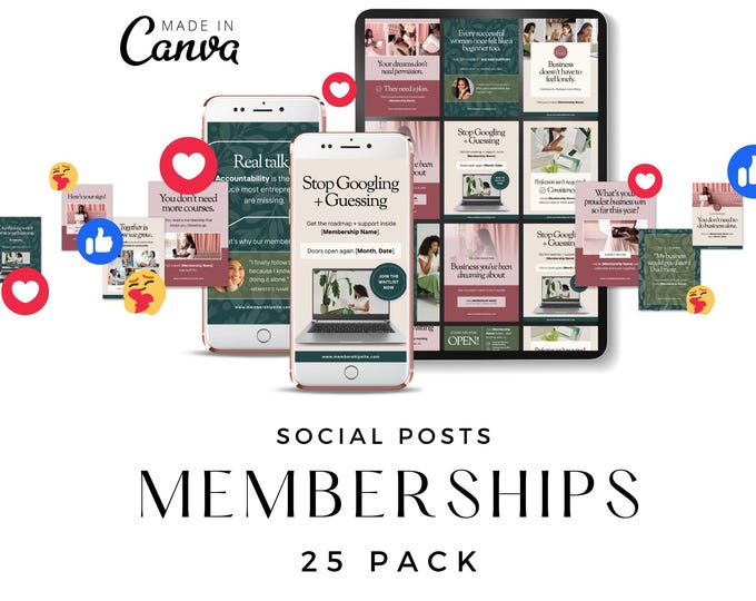 Membership Posts Social Media Content Template, Canva Marketing Social Media Kit, Instagram Templates, Facebook Groups Digital Marketing