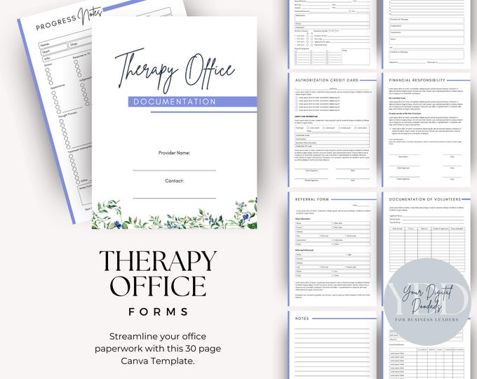 Therapy Office Business Forms Canva Template, Editable Counseling Paperwork, Intake Forms, Therapist Docs, Counselor Office Progress Notes