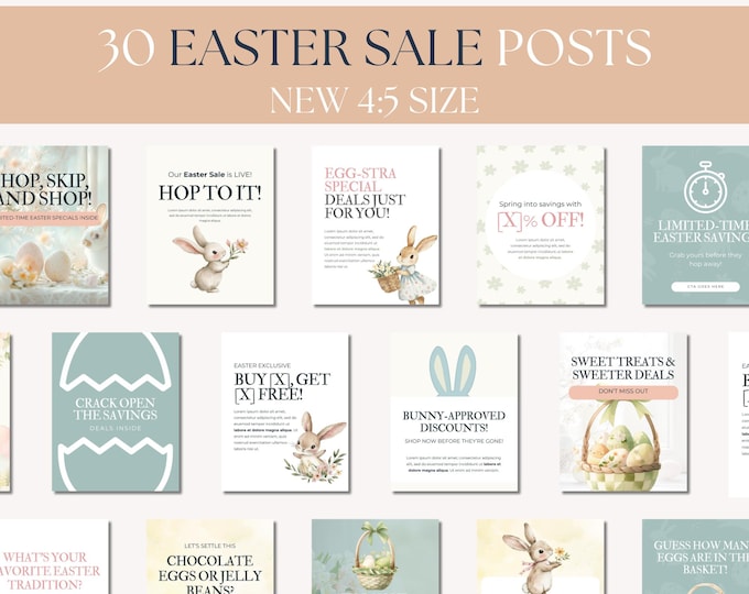 Easter Sale Social Media Post Template, Cute Spring Promo Canva Design, Editable Instagram Flyer, Easter Discount Ad for Small Businesses