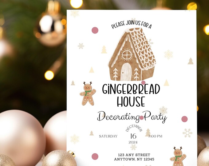 Editable Gingerbread House Decorating Party Invitation Canva Template, Holiday Party Invite, Gingerbread Contest Cookie Party Invite Digital