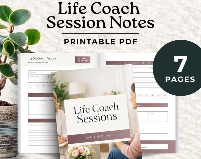 Life Coach Session Notes, Client Progress Tracker, Coaching Planner, Pre-Session Prep, In-Session Notes, Post-Session Reflection Template