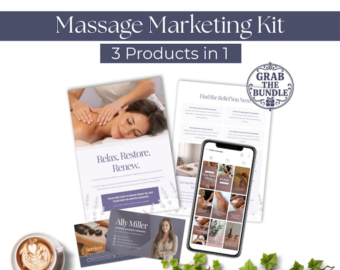 Massage Therapy Marketing Kit, Flyer Business Card & Instagram Reels, Canva Templates for Massage Therapists