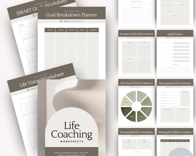 Life Coaching Worksheets Canva Template, Therapy Tools, Self Help, Personal Growth, Self Discovery, Goal Planner, Mindset Coach