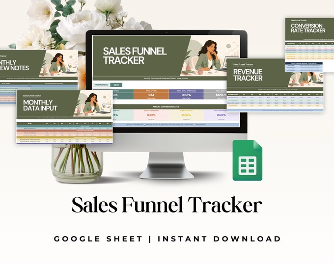 Sales Funnel Tracker, Google Sheets Template, Conversion Rate Dashboard, Monthly Revenue, Life Coach Business, Entrepreneur Tools