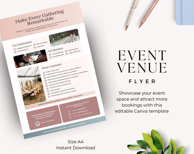 Event Venue Flyer Canva Template, Editable Venue Rental Book, Party Space Event Center Flyer, Party Planner Marketing Tool, Wedding Brochure