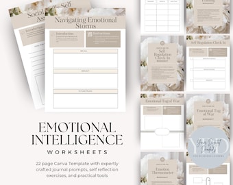 Emotional Intelligence Worksheets Bundle, Life Coaching Resource, Emotional Literacy, Therapy Worksheets, Self Reflection, Journal Prompts