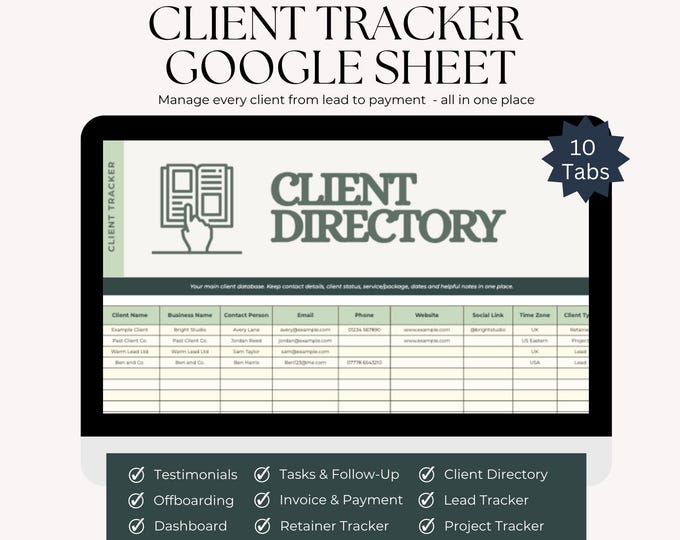 Client Tracker Google Sheets Template, CRM for Freelancers, Small Business Project Management, Invoice and Lead Tracker