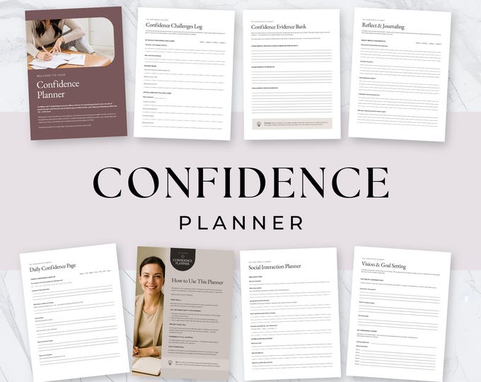 Confidence Planner Canva Template, Self Care & Personal Development Journal, Self Esteem Guide, Growth Mindset, Life Coach