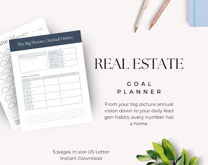 Real Estate Goal Planner, Realtor Business Chart, GCI Tracker, Agent Goal Setting Planner