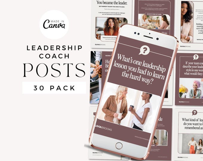 Leadership Coach Instagram Template, 30 Canva Social Media Posts, Done For You Coach Marketing Bundle