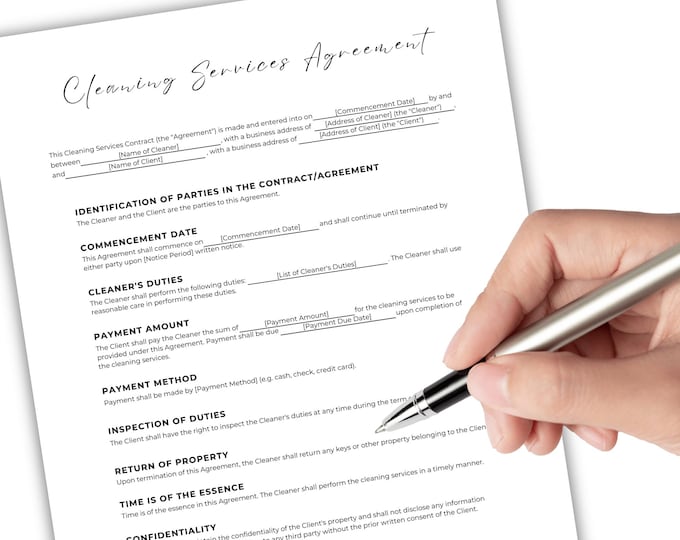 Editable Cleaning Contract Template for Residential & Commercial Cleaning Service, Business Service Agreement for Small Business