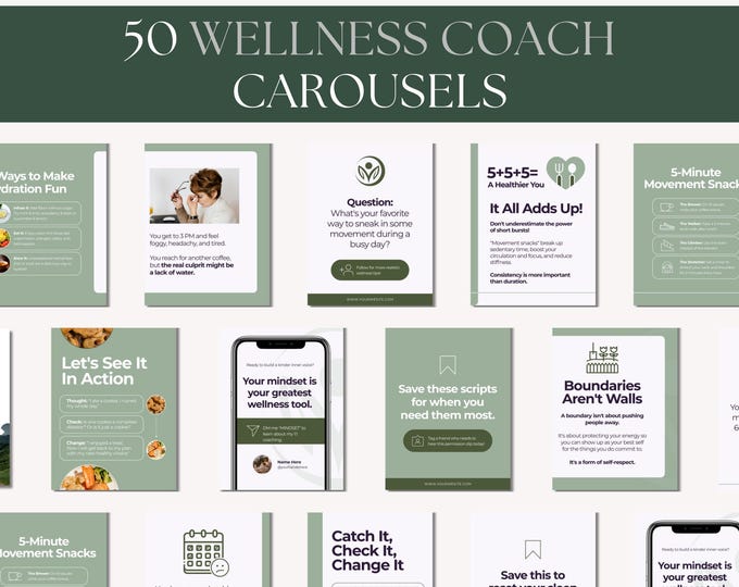 Wellness Coach Instagram Carousel Templates, Therapist Canva Posts, Mental Health Content for Coaching & Therapy