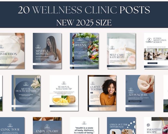 Wellness Clinic Social Media Post Template, Spa Owner Instagram, Health Coach Social Media Kit, Therapist Marketing Canva, Holistic Branding