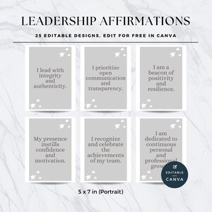 Schede di affermazione di leadership stampabili, affermazioni giornaliere modificabili per leader, citazioni positive regalo stampabile per leader. Crescita mentale