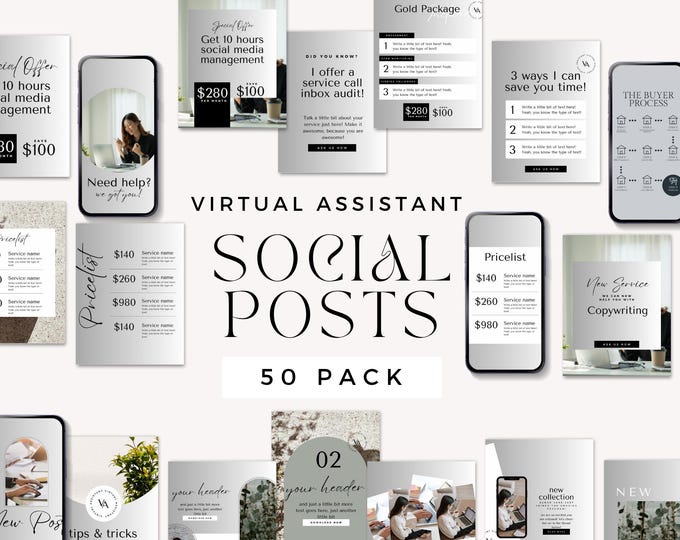 Virtual Assistant Instagram Template, Editable Social Media Kit, VA Marketing Content, Small Business Post, Social Media Manager Tools