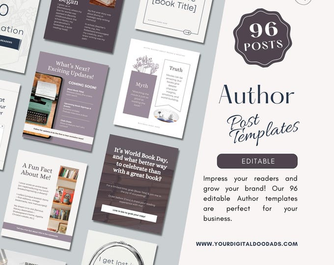 Author Social Media Template, Book Marketing Instagram Carousel, Bookstagram Canva, Content Calendar, Book Promotion, Writer Branding Kit