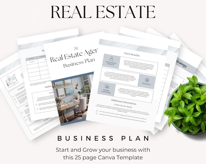 Real Estate Business Plan Template, Editable Canva Design for Realtor Entrepreneur, Small Business Proposal, Agent Branding Planner