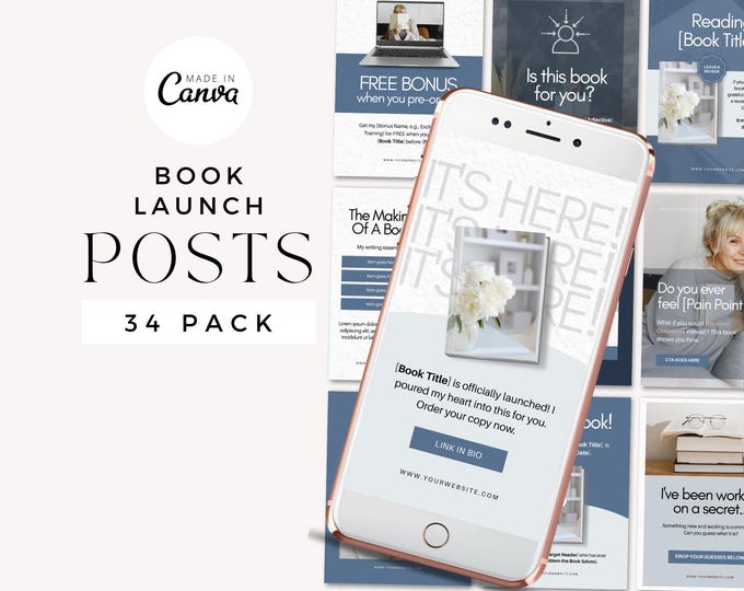 Book Launch Social Media Kit, Author Book Promotion, Bookstagram Posts, Bookish Instagram Canva Template, Author Digital Marketing