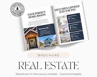 Luxury Real Estate Listing Presentation Brochure Canva Template, Property Flyer, Open House Brochure, Agent Marketing Booklet