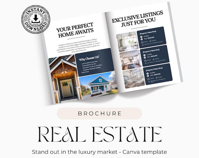 Luxury Real Estate Listing Presentation Brochure Canva Template, Property Flyer, Open House Brochure, Agent Marketing Booklet