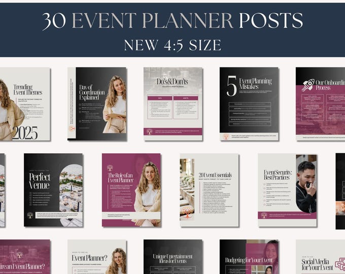 Event Planner Instagram Posts Canva Template, Editable Party Planner Social Media, Event Business Instagram Content, Wedding Coordinator