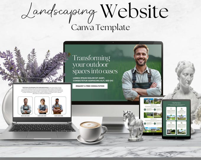 Landscaping Website Template for Canva, Lawn Care Business Website, Gardening Service Site, Landscaping Web Template, Editable Canva Website