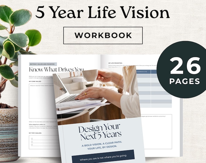 5 Year Life Vision Workbook, Goal Setting Journal, Yearly Goals & Habit Tracker, Self Discovery