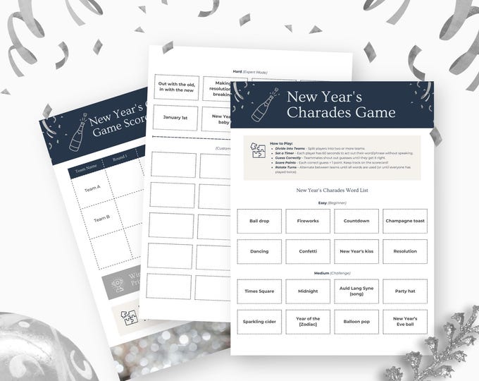 Printable NYE Workplace Game, 2026 New Year Charades, Work Party Canva Template, Icebreaker for Staff, Team Activity