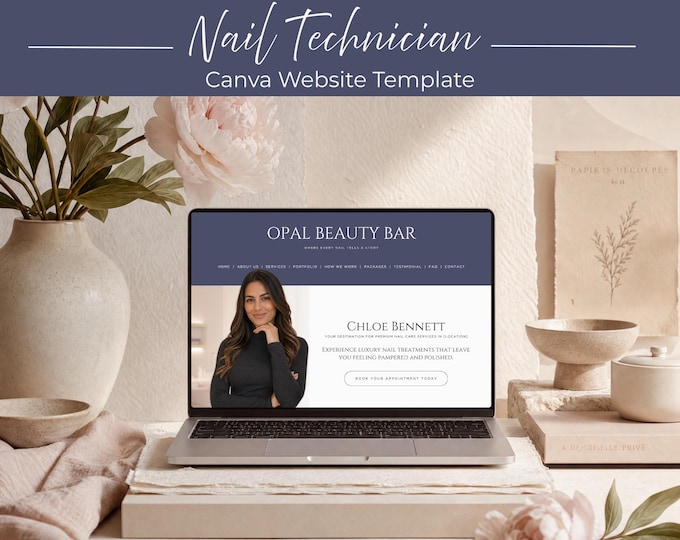 Nail Technician Website Canva Template, Beauty Salon Landing Page, Esthetician Marketing