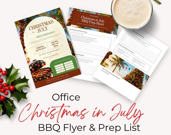 Christmas in July BBQ Kit, Company BBQ Flyer and Prep Checklist, Canva Template, Small Business Event Planning, Summer Party Printable
