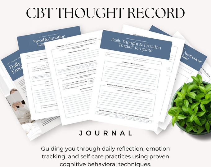 CBT Thought Record Journal, Anxiety Relief Therapy Tracker, Self Care Emotion Tracker, Daily Reflection Workbook, Cognitive Behavioral