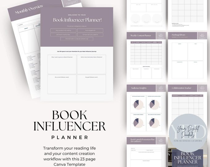 Book Influencer Planner, Reading Journal, TBR Tracker, Book Review Log, BookTok Planner, Bookstagram Kit, Creator Planner for Content Ideas