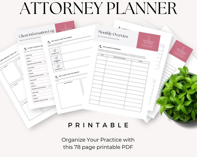 Attorney Planner, Legal Planner for Lawyer Gift, Client Logbook, Case Note, Case Detail, Law Firm Organizer, Court Date Log, Consultation