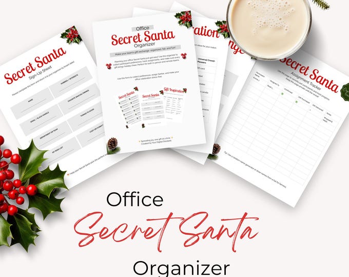 Office Secret Santa Form Organizer, Printable Secret Gift Exchange Questionnaire, Christmas Work Event Canva Template