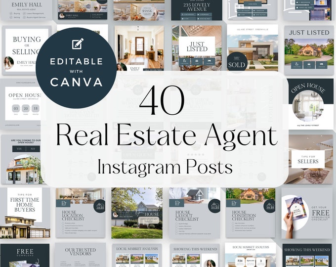 40 Real Estate Instagram Post Template for Canva Real Estate Social Media Content Marketing Luxury Posts for Property Branding Content